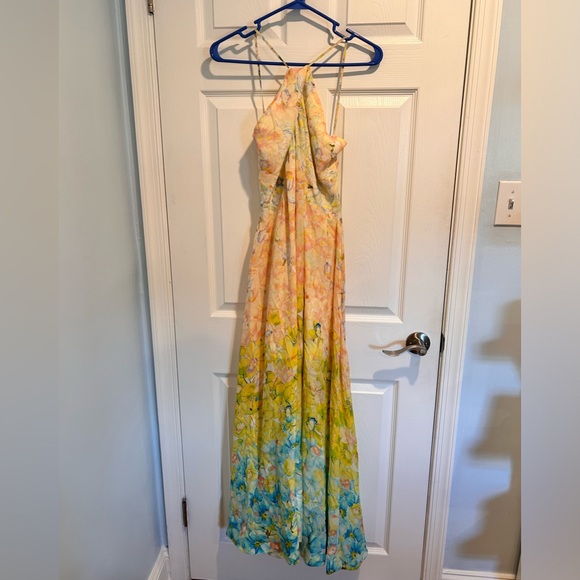 Wild Orchid Halter Neck Flared Dress La Fuori Anthropologie Floral Maxi NWT - Picture 14 of 16